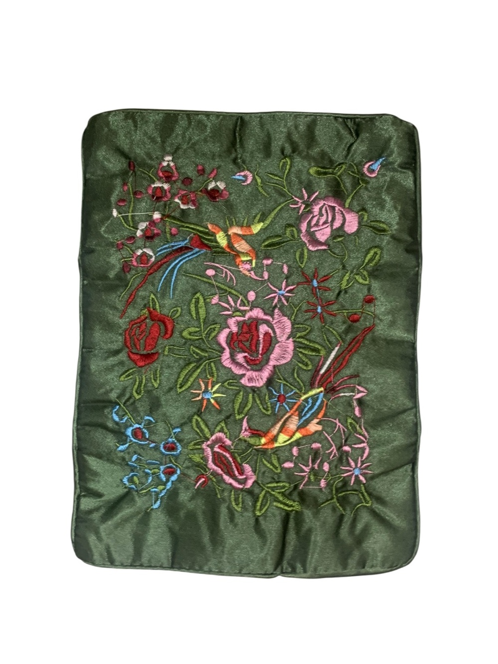 Embroidered Jewelry Roll in Luxurious Green Satin - New - Picture 4 of 5